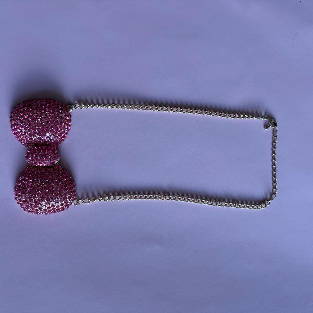 Pink Rhinestone Bow Necklace - Picture 8 of 8
